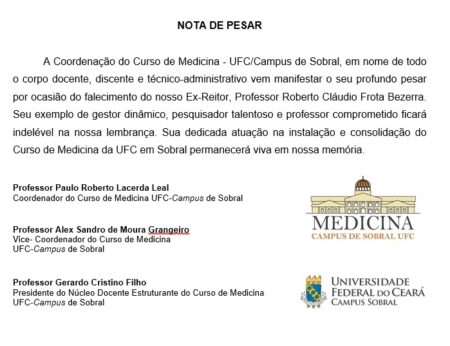 FAMED Sobral Emite Nota De Pesar Pelo Falecimento Do Ex Reitor Da UFC