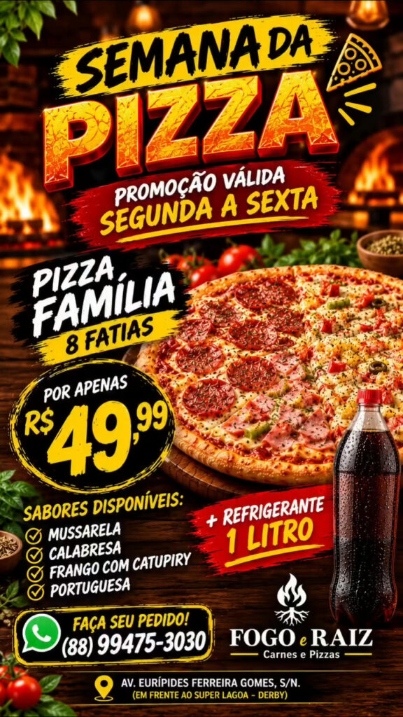 Fogo & Raiz oferece Pizza Família com refrigerante grátis por R$ 49,99 ...